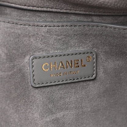 Grained Nubuck Caviar Quilted Large Shopping Bag Grey