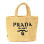 Yarn Raffia Effect Crochet Embroidered Small Logo Tote Naturale