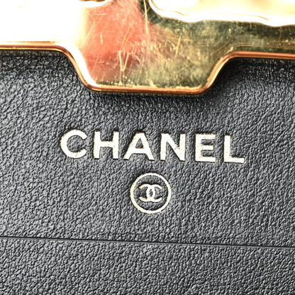 Glazed Goatskin Quilted Small Box With Chain Black