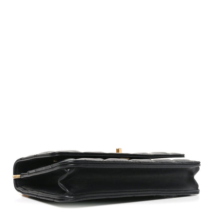 Lambskin Quilted Sweet Camellia Wallet on Chain WOC Black