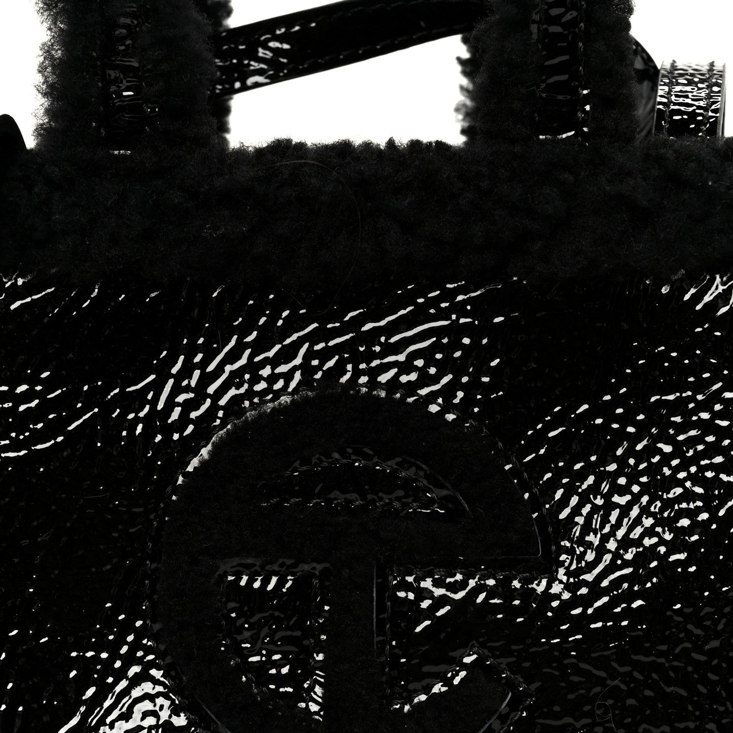 X UGG Crinkle Patent Shearling Small Shopping Bag Black