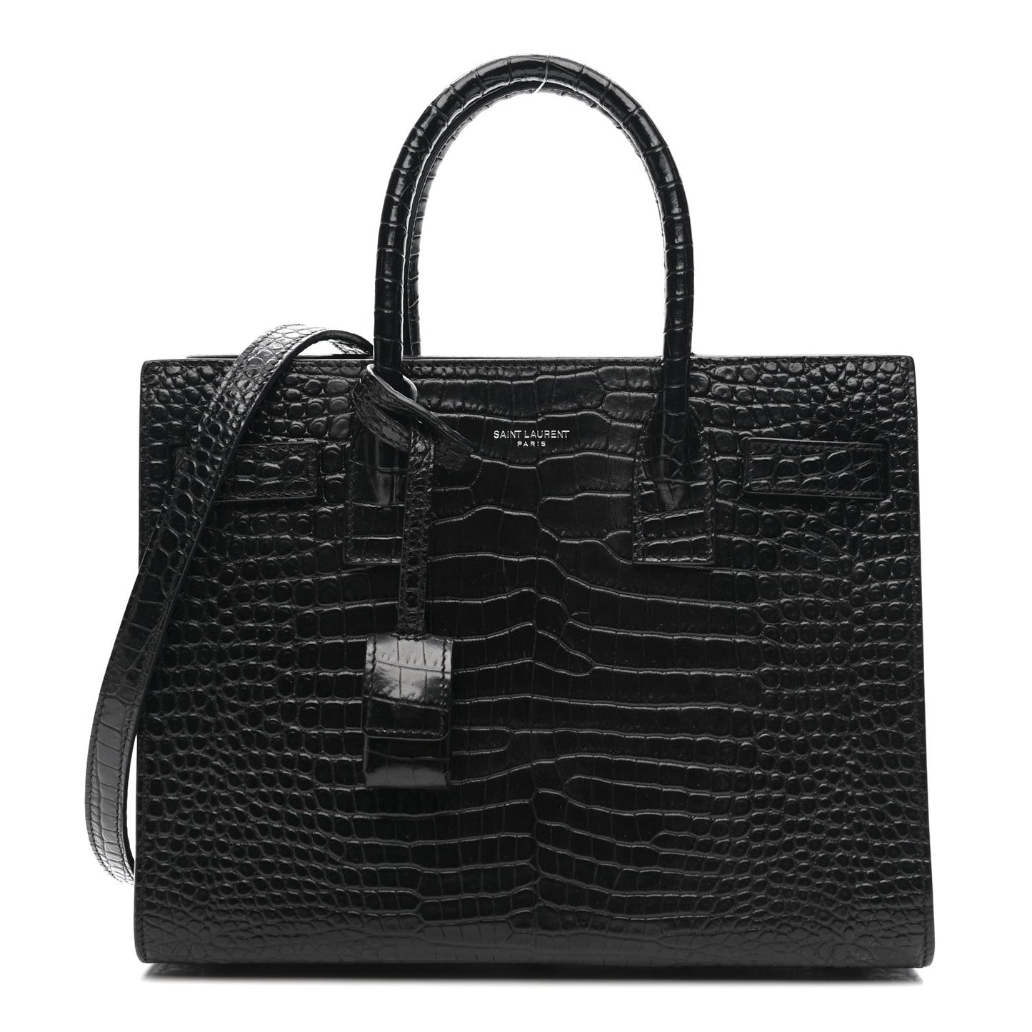 Calfskin Crocodile Embossed Baby Sac De Jour Black