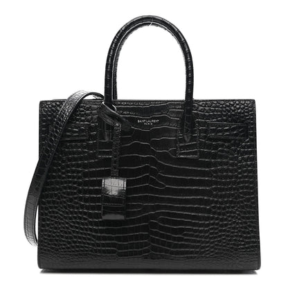 Calfskin Crocodile Embossed Baby Sac De Jour Black