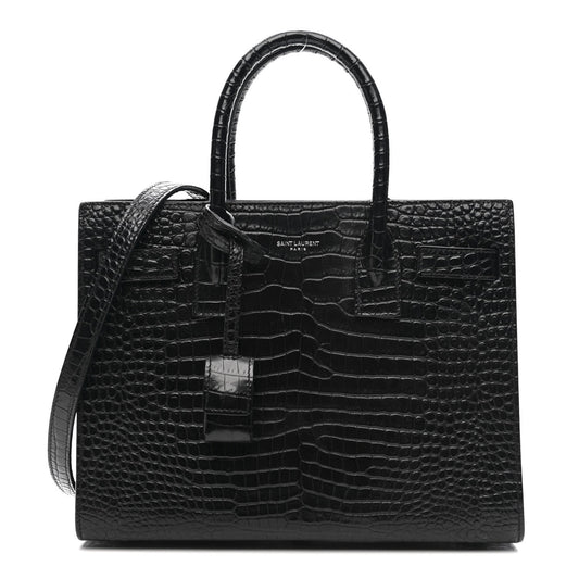 Calfskin Crocodile Embossed Baby Sac De Jour Black