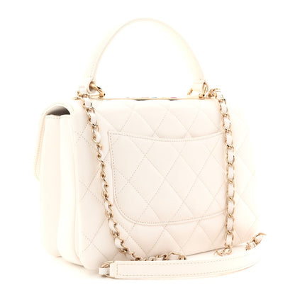 Lambskin Lacquered Quilted Small Trendy CC Dual Handle Flap Bag White