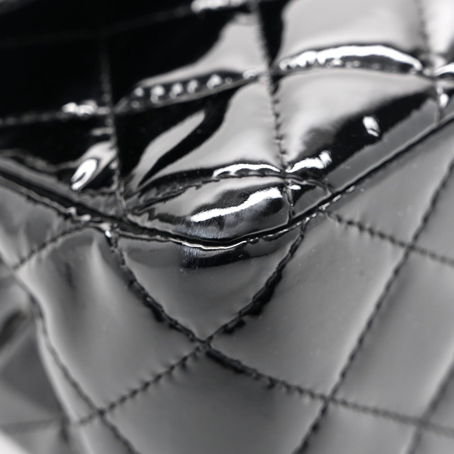 Patent Quilted Medium Double Flap Black