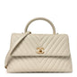 Caviar Chevron Quilted Medium Coco Handle Flap White