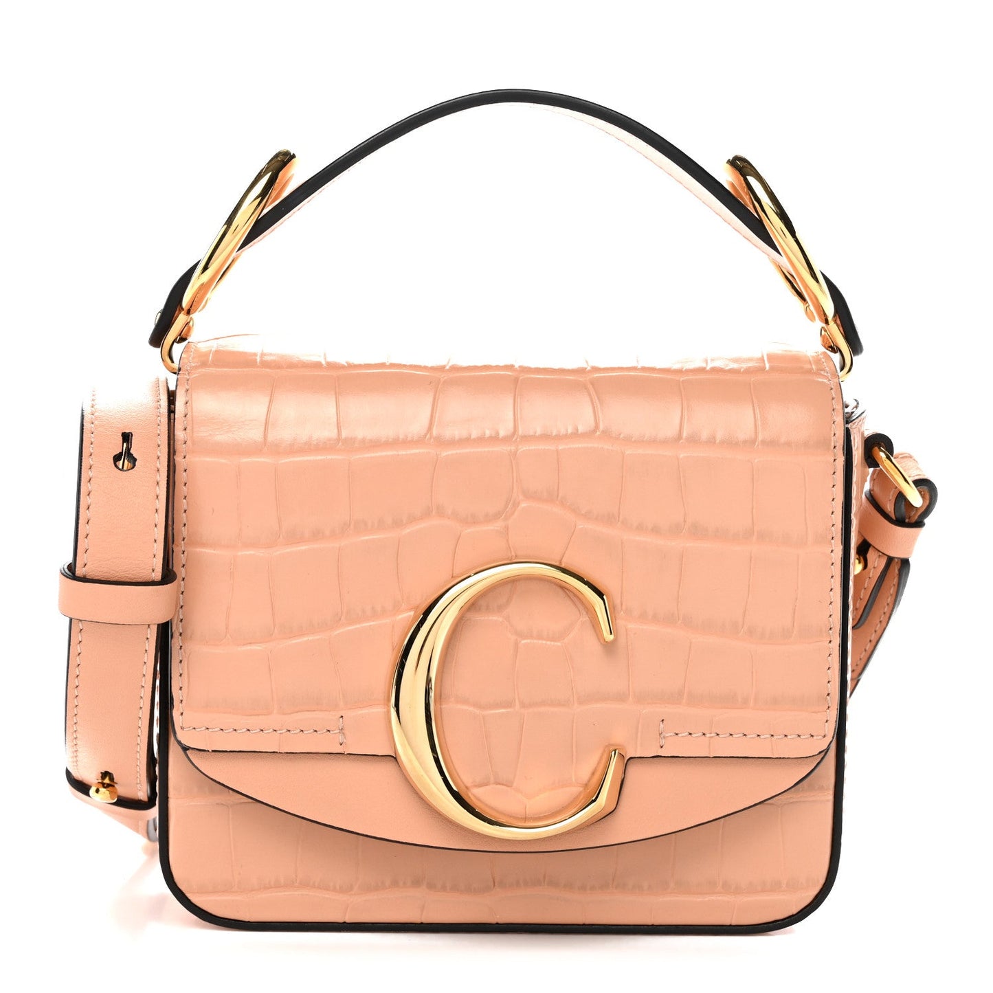 Calfskin Crocodile Embossed Mini C Double Carry Milky Orange