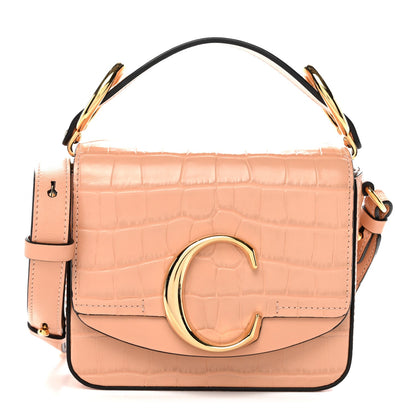 Calfskin Crocodile Embossed Mini C Double Carry Milky Orange