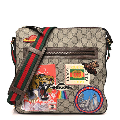 Soft GG Supreme Monogram Courrier Web Medium Flat Messenger Bag Beige New Acero Multicolor