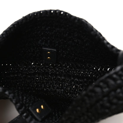Raffia Calfskin Le 5 A 7 Mini Hobo Black