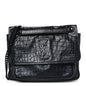 Crocodile Embossed Lambskin Monogram Medium Niki Chain Satchel Black