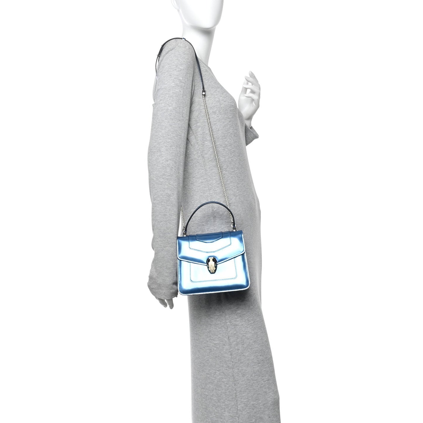 Metallic Calfskin Serpenti Forever Top Handle Blue