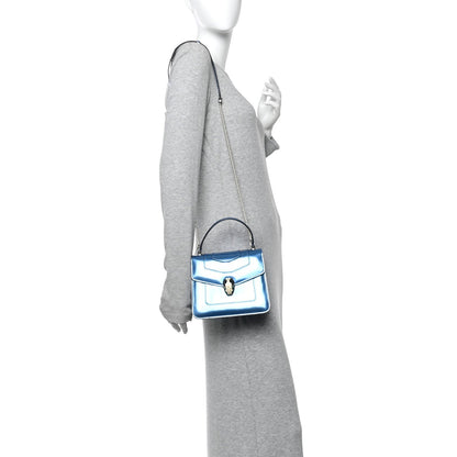 Metallic Calfskin Serpenti Forever Top Handle Blue