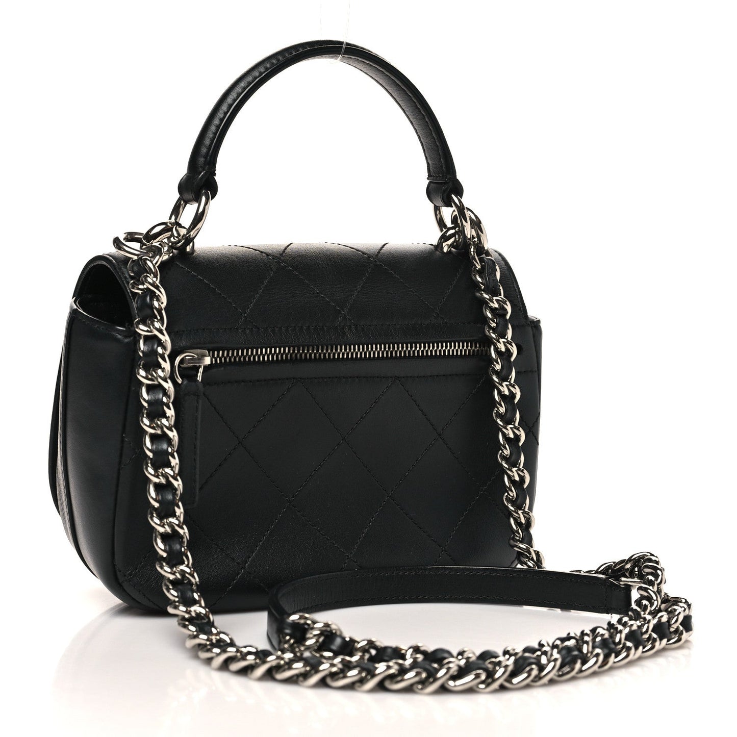Calfskin Stitched Small Ring My Bag Flap Crossbody Bag Black