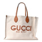 Canvas Calfskin Logo Maxi Tote Bag Beige Light Brown