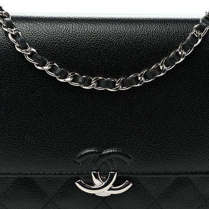 Grained Calfskin Quilted CC Box Wallet On Chain WOC Black