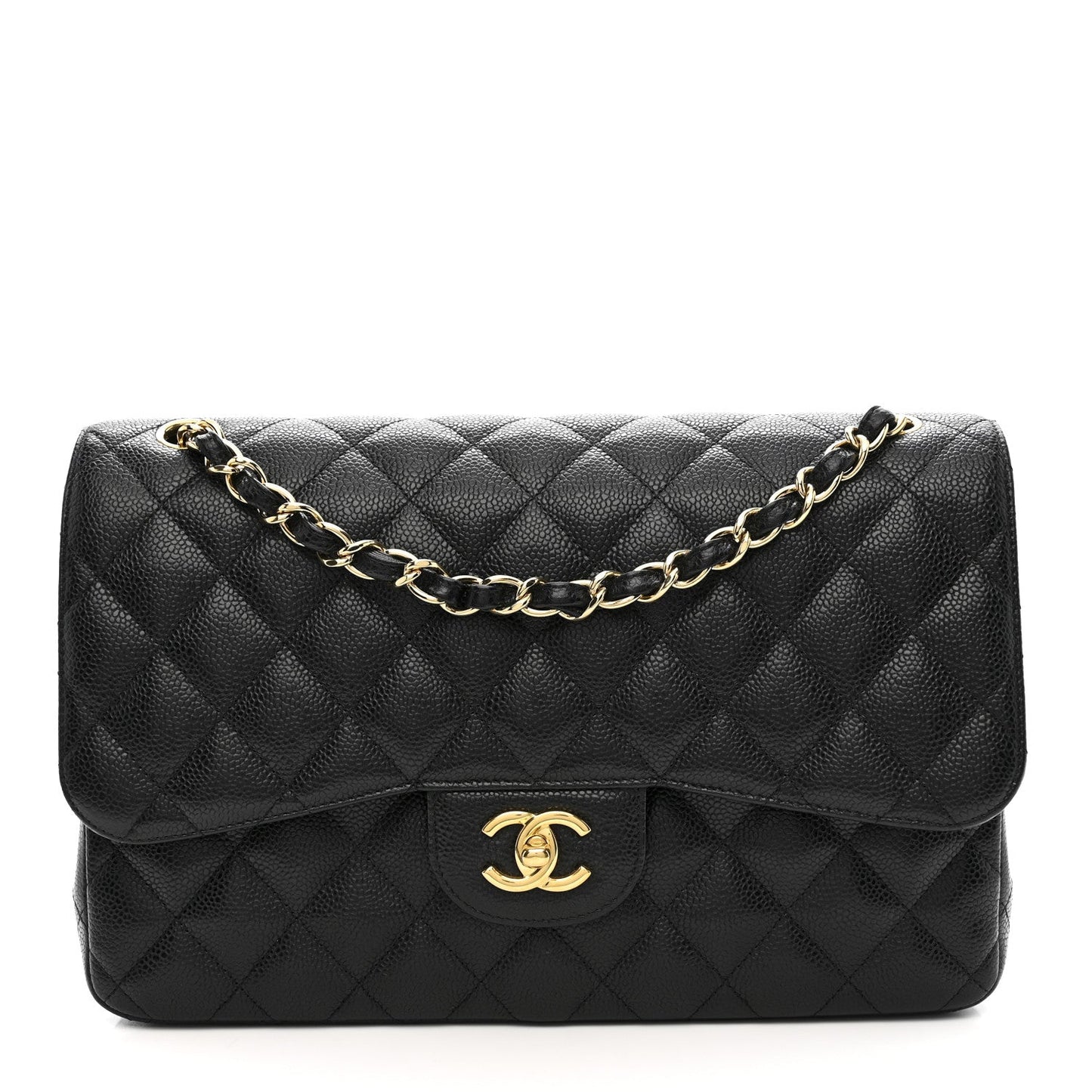 Caviar Quilted Jumbo Double Flap Black