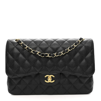 Caviar Quilted Jumbo Double Flap Black