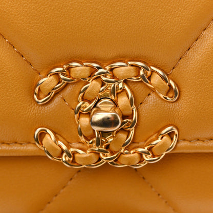 Lambskin Quilted Chanel 19 Wallet On Chain WOC Yellow