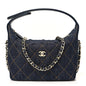 Denim Quilted Hobo Clutch With Chain Dark Blue Orange