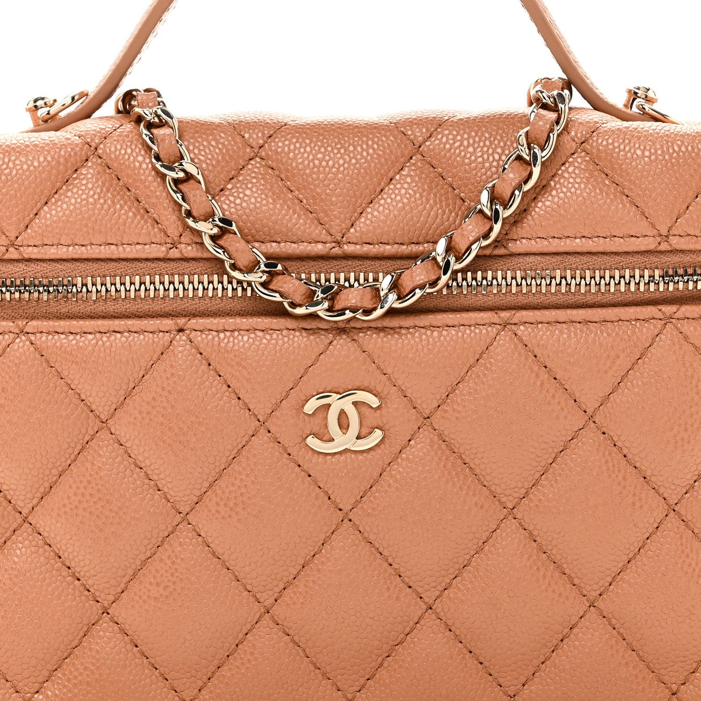 Caviar Quilted Top Handle Slim Vanity With Chain Brown