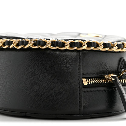 Lambskin Quilted Chain Around CC Round Clutch With Chain Black