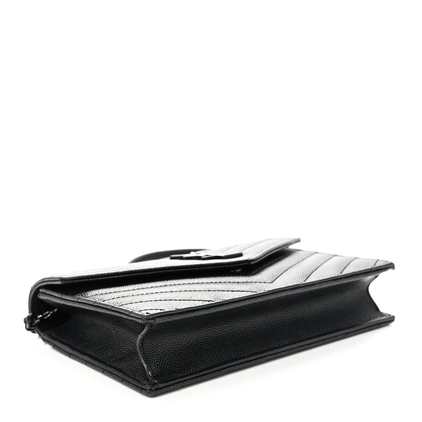 Grain De Poudre Matelasse Chevron Monogram Monochrome Envelope Chain Wallet Black