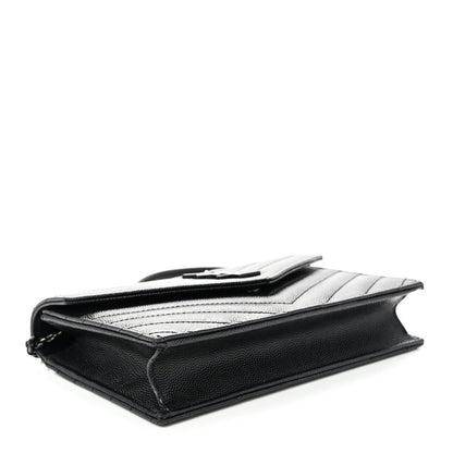 Grain De Poudre Matelasse Chevron Monogram Monochrome Envelope Chain Wallet Black
