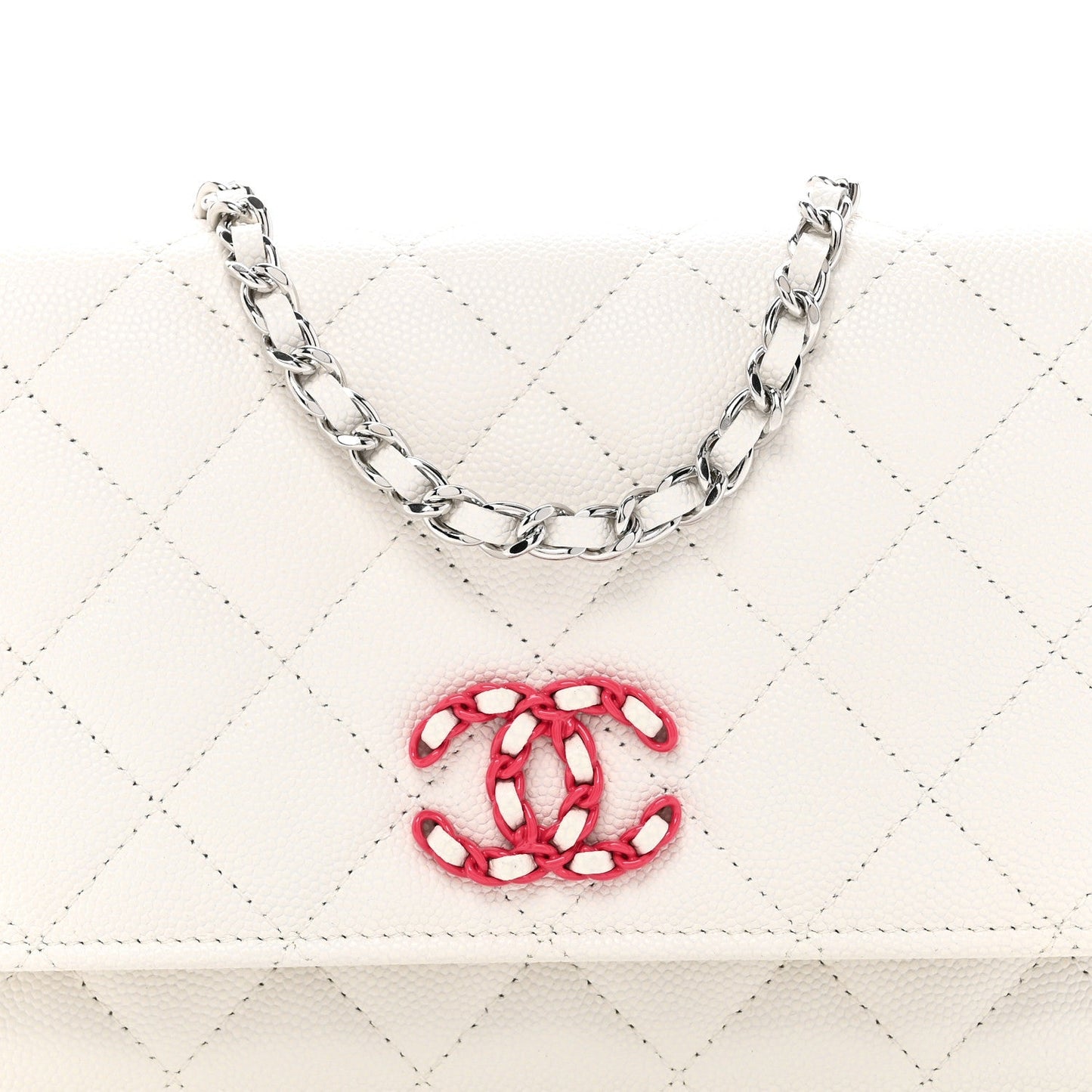 Caviar Quilted Chanel 19 Wallet On Chain WOC White Pink