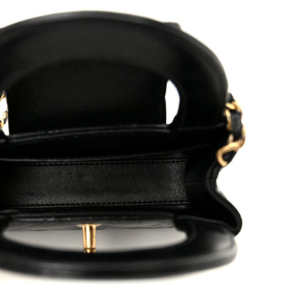 Shiny Aged Calfskin Quilted Mini Nano Kelly Shopper Black