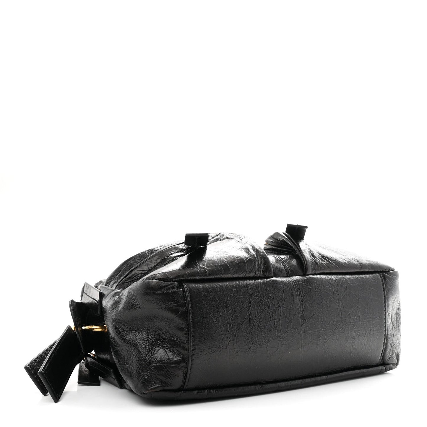Crinkled Calfskin Small Grand Tour Bowling Bag Black