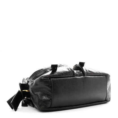 Crinkled Calfskin Small Grand Tour Bowling Bag Black
