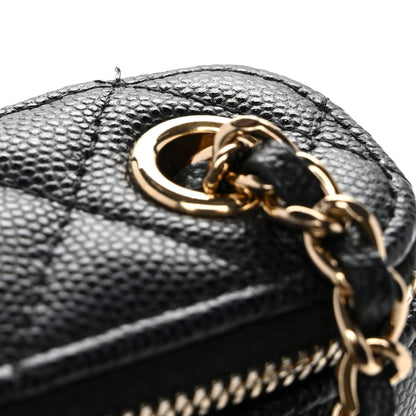 Caviar Quilted Small Vertical Coco Beauty Vanity Case With Chain Black