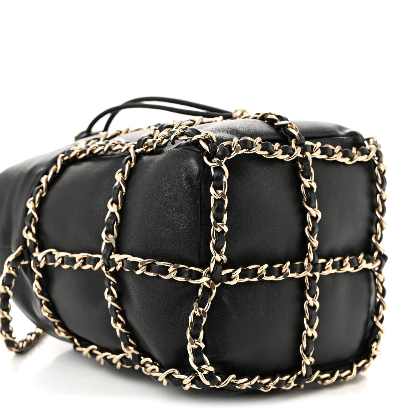 Lambskin Bucket Chain Drawstring Bag Black