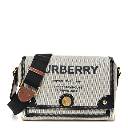 Canvas Horseferry Print Note Crossbody Bag Grey Black