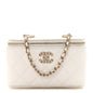Caviar Quilted Crystal Hearts Small Vanity Case With Chain White
