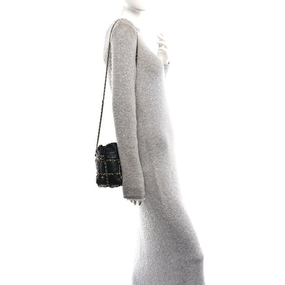 Lambskin Bucket Chain Drawstring Bag Black