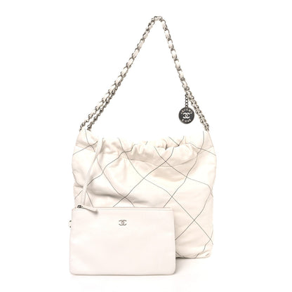 Shiny Calfskin Quilted Small Chanel 22 White Black