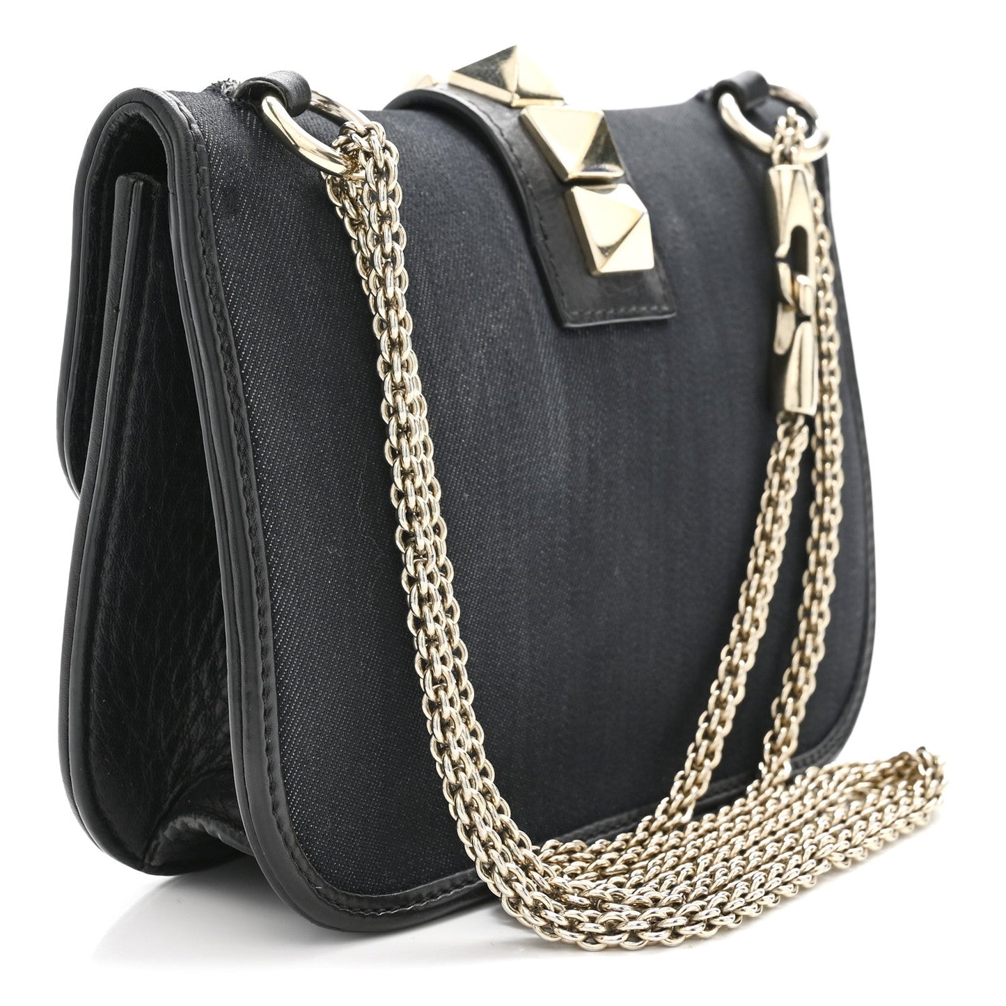 Denim Small Glam Lock Rockstud Flap Deep Denim