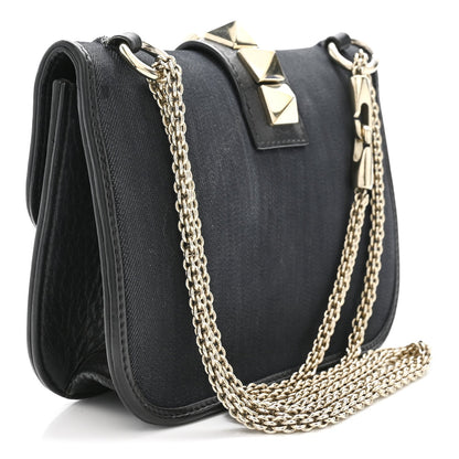 Denim Small Glam Lock Rockstud Flap Deep Denim