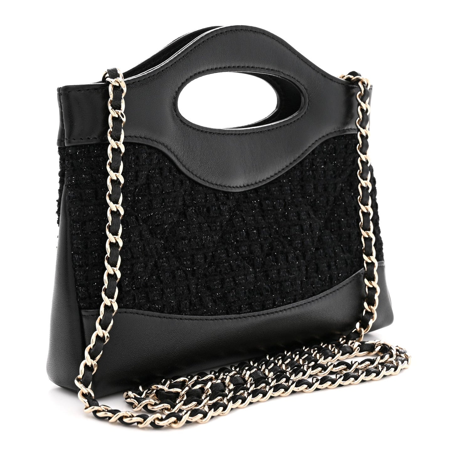 Tweed Calfskin Quilted Nano 31 Shopping Bag Black