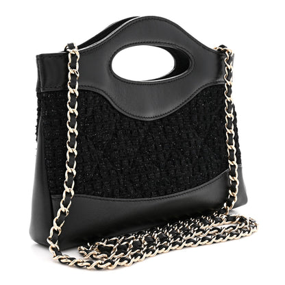 Tweed Calfskin Quilted Nano 31 Shopping Bag Black