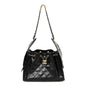 Shiny Crumpled Calfskin Quilted Small Chanel 25 Handbag Black