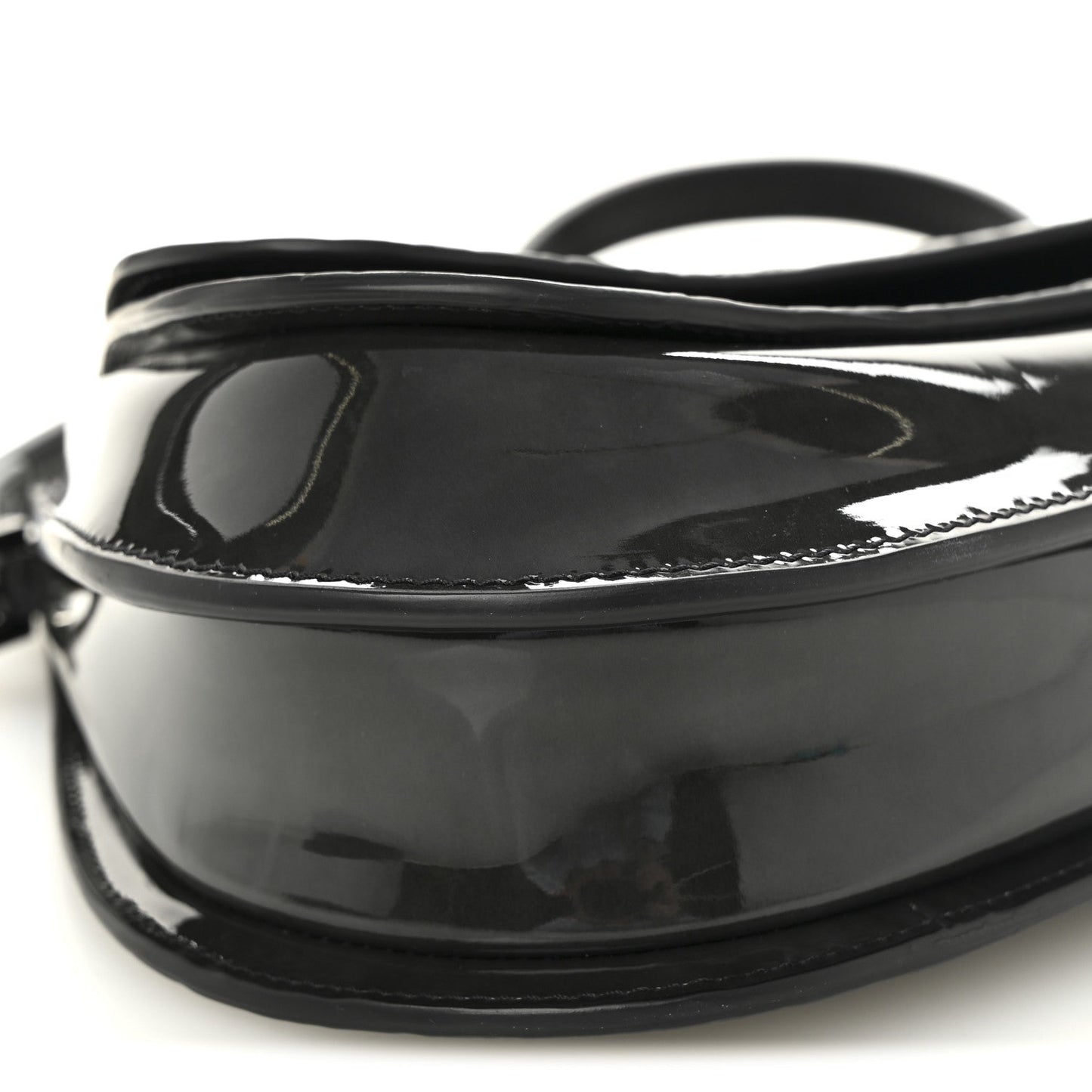 Patent Oblique Embossed Saddle Boxy Bag Black