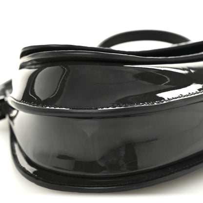 Patent Oblique Embossed Saddle Boxy Bag Black