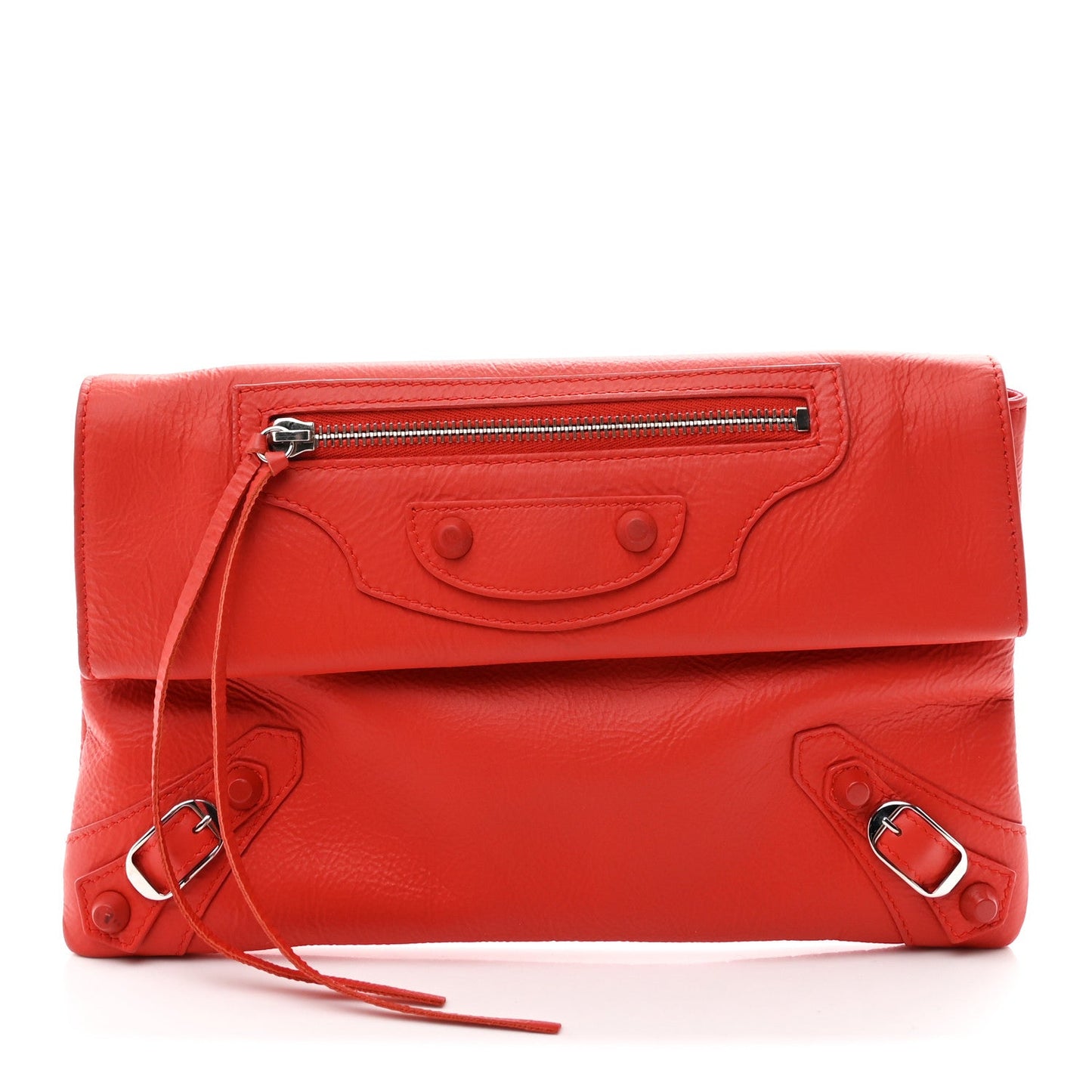 Matte Goatskin Rubber Covered Classic Hardware Envelope Clutch Rouge Ambre