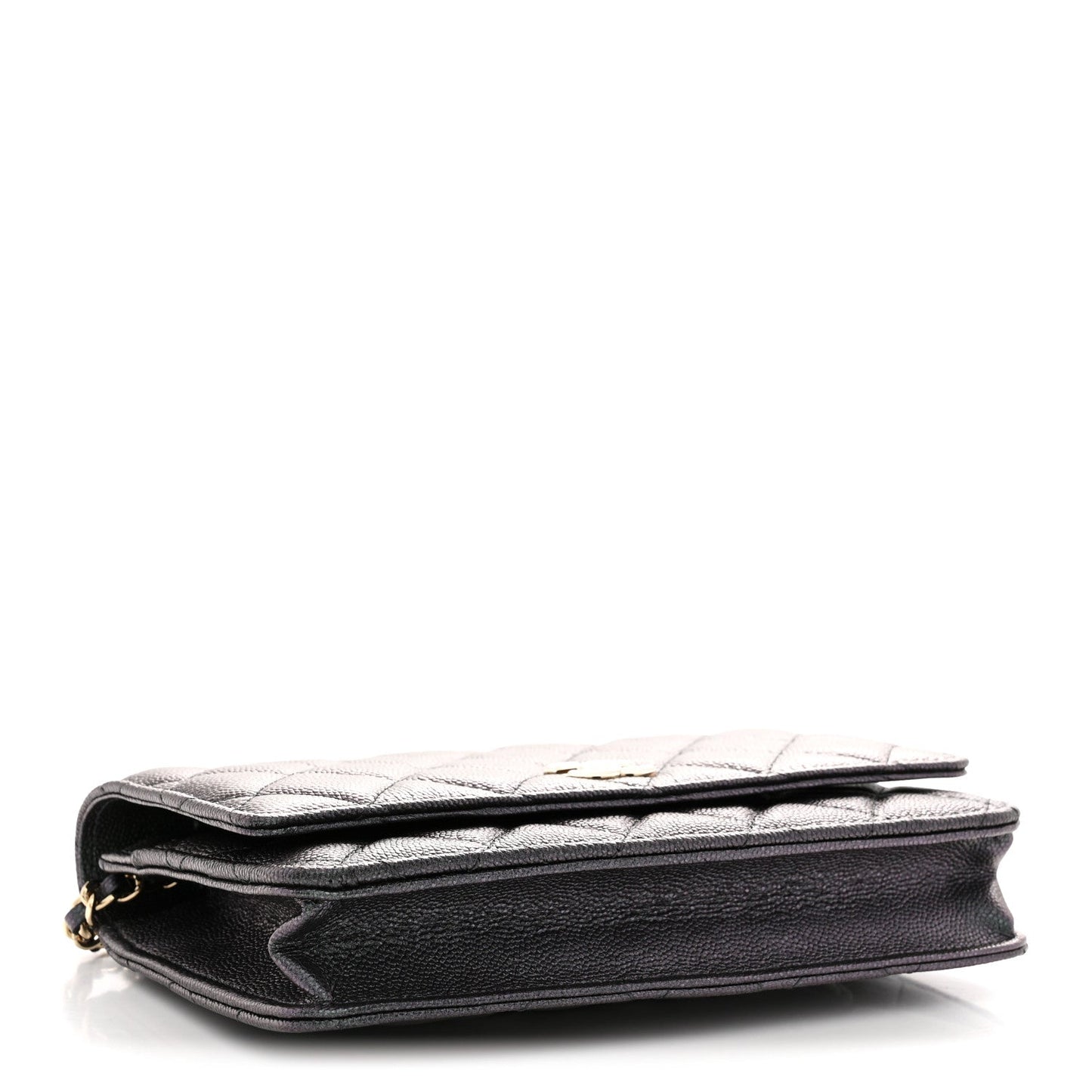 Iridescent Caviar Quilted Wallet on Chain WOC Dark Blue