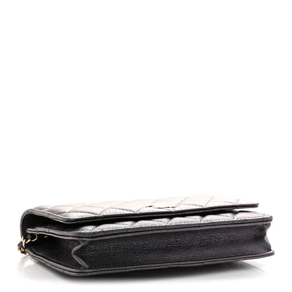 Iridescent Caviar Quilted Wallet on Chain WOC Dark Blue