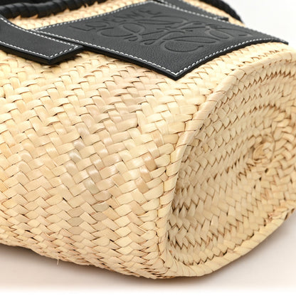 Raffia Small Basket Tote Bag Natural Black
